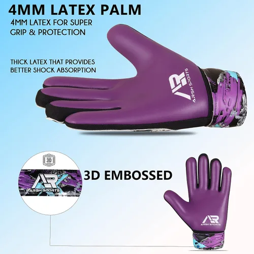 Miniatura 4 de Arsh - Paquete de 2 guantes de portero de fútbol, guantes de portero de fútbol para niños, jóvenes, niños, muñecas dobles Púrpura/Anaranjado