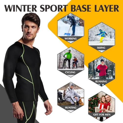 Miniatura 7 de Suhine 3 Pcs Men's Thermal Underwear Set Sport Winter Base Layer with Fleece Lined Base Layer Bottom Top Winter Shirt Pants