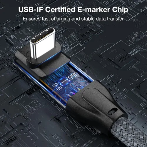 Miniatura 8 de Cable de datos USB C en ángulo descendente, 20 Gbps 90 grados en ángulo USB C 3.2 Gen2x2, cable de video 4K @144, cable de carga rápida PD de 100 W