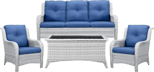 Miniatura 51 de Belord Juego de muebles de exterior, sillas de mimbre para patio, muebles de ratán de 3 piezas con mesa auxiliar, juegos de sillas bistró de patio