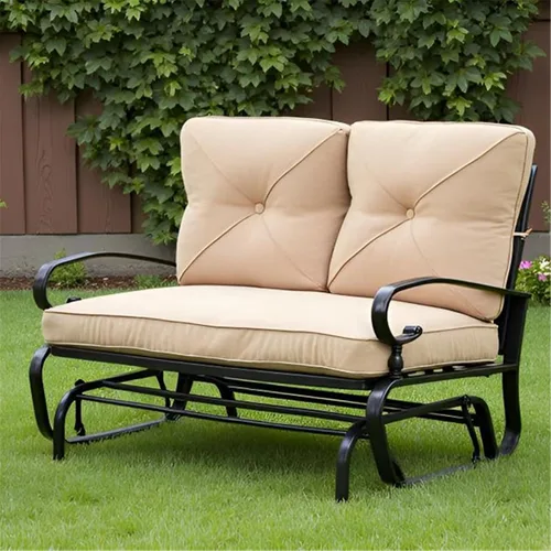 Miniatura 4 de SUNCROWN Silla mecedora al aire libre, silla mecedora de 2 asientos para patio, sofá biplaza con cojines, muebles de marco de acero, color marrón
