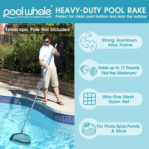 Miniatura 2 de POOLWHALE Rastrillo de red de desnatador de piscina, red de nailon profundo con marco de aluminio, redes de malla ultra fina para limpiar hojas