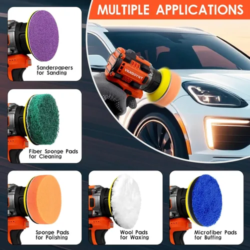 Miniatura 5 de Pulidora inalámbrica sin escobillas, mini pulidora de búfer de 2 velocidades variables (0-500/0-3000 RPM), 2 baterías de 3.0Ah, almohadillas de 2 x