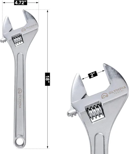 Miniatura 2 de Olympia Tools Llave ajustable de 18 pulgadas, acero forjado de alta resistencia, cromado, mandíbulas mecanizadas de precisión, resistente a