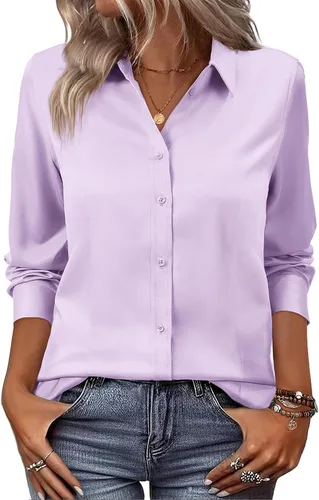 Miniatura 8 de siliteelon Camisas de vestir con botones para mujer, camisas de vestir de manga larga, algodón de corte clásico