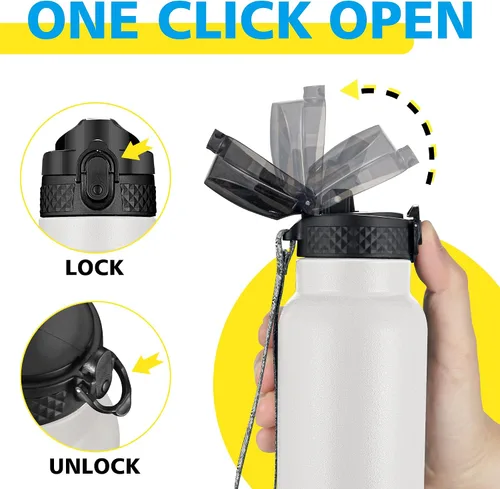 Miniatura 4 de Han's Bottle - Botella de agua para niños con tapa con pajilla, vaso reutilizable de acero inoxidable aislado para niñas y niños, Taza Termo, 17