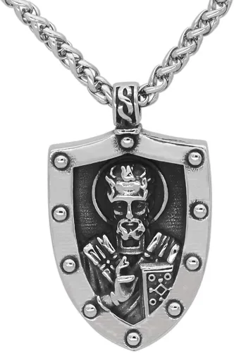 GuoShuang San Miguel Arcángel Cruz Escudo Oración San Nicolás Medalla Amuleto Collar Colgante Collar Acero Inoxidable
