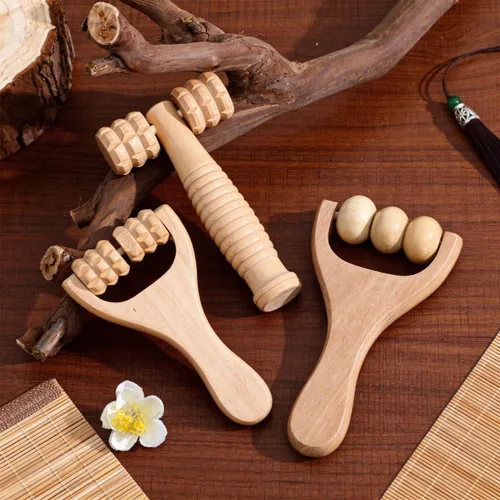 Miniatura 3 de Herramienta de rodillo de masaje de madera, paquete de 3 masajeadores de mano para cuerpo y pies para relajación muscular, cuello, hombros y terapia