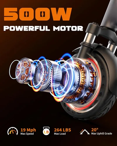 Miniatura 3 de Patinete eléctrico para adultos, motor de 500 W con suspensiones dobles, velocidad máxima de 22 MPH y alcance de 22 millas, neumático sólido de 10