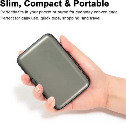 Miniatura 34 de Soporte para tarjetas de crédito, cartera metálica con bloqueo RFID para tarjetas de identificación para mujeres y hombres, funda rígida de aluminio