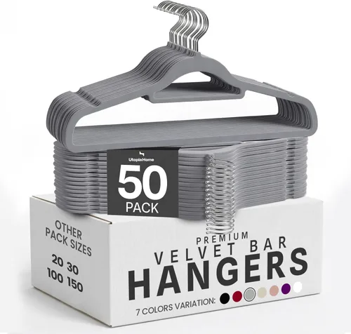 Miniatura 11 de Utopia Home Perchas de terciopelo de alta calidad, paquete de 20 – Percha antideslizante con barra de amarre – Perchas negras con gancho giratorio