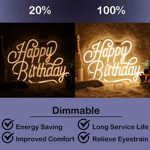 Miniatura 2 de Letrero de neón de feliz cumpleaños para telón de fondo, decoraciones de cumpleaños, letreros de luz LED de neón para cumpleaños, letrero de luz LED