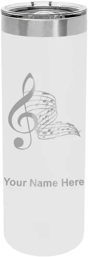 Miniatura 22 de LaserGram Vaso delgado aislado al vacío de 22 onzas, notas musicales, grabado personalizado incluido (negro)
