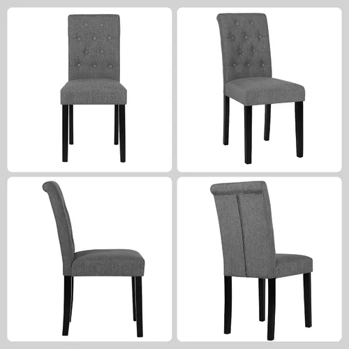 Miniatura 10 de Juego de 4 sillas de comedor tapizadas de tela y con detalles de botones incrustados