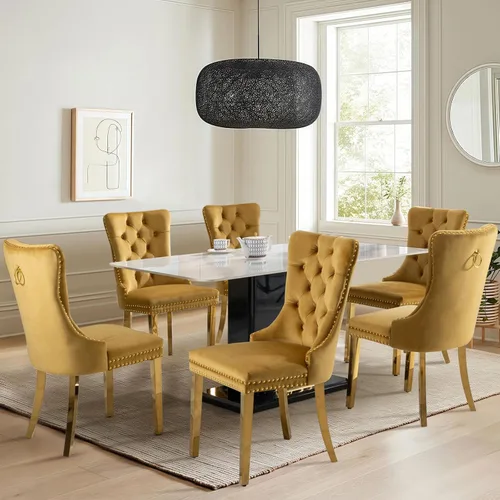 Miniatura 41 de Juego de 2 sillas de comedor tapizadas de tela de lino, sillas de cocina modernas de mediados de siglo con respaldo alto, ribete de cabeza de clavo
