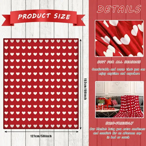 Miniatura 2 de JarThenaAMCS Manta para el día de San Valentín, con estampado de corazón rojo, manta romántica decorativa de franela suave y acogedora para mamá