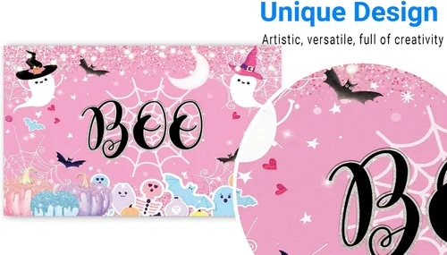 Miniatura 3 de Funnytree Telón de fondo de Halloween pastel rosa fantasma para niñas, fondo de fiesta de cumpleaños, tema de abucheo, pancarta de Halloween, lindo