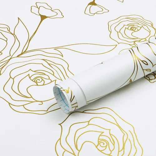 Miniatura 9 de Safiyya Papel tapiz de 118 x 17.3 pulgadas, papel de contacto dorado y azul, papel tapiz floral, autoadhesivo, extraíble, para cubrir dormitorios