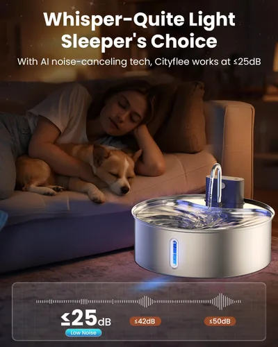 Miniatura 8 de Fuente de agua inalámbrica para perros grandes, fuente de agua de acero inoxidable de 12L/3.2 galones con sensor, bomba silenciosa, dispensador