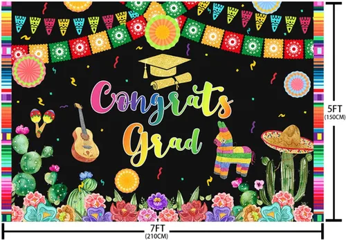 Miniatura 5 de Telón de fondo mexicano de 7 x 5 pies, decoración de fiesta de graduación mexicana 2022, abanicos de papel, flores, fotografía, fondo de tela