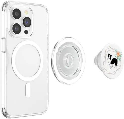 Miniatura 4 de Amante de Border Collie en blanco y negro para mujer, caminante de perros, mamá, PopSockets MagSafe PopGrip para iPhone
