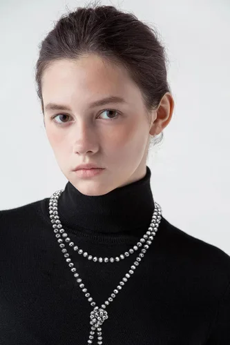 Miniatura 3 de Firstmeet - Collar con nudo de cuerda, de cuentas de cristal, largo, para mujer.