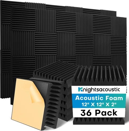 Miniatura 19 de Knightsacoustic Paquete de 24 paneles acústicos de espuma a prueba de sonido con autoadhesivos para pared, 12 x 12 x 1 pulgadas, de alta densidad