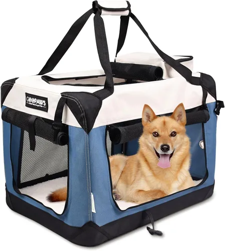 Miniatura 19 de JESPET Jaulas suaves para perros para mascotas, 3 puertas, plegables, con correas y tapete de forro polar para perros, gatos, conejos, uso