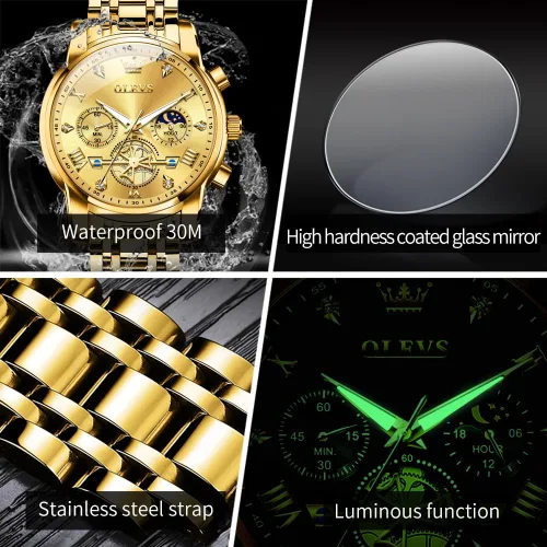 Miniatura 5 de OLEVS Relojes para hombre de plata, reloj de cronógrafo de acero inoxidable para hombre, reloj analógico de cuarzo de cara grande para hombre