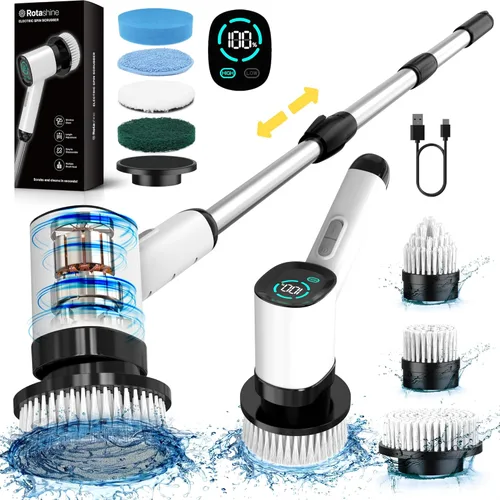 Limpiador eléctrico giratorio – Limpiador eléctrico para limpieza con 7 cabezales reemplazables – Limpiador de bañera impermeable de cuerpo completo