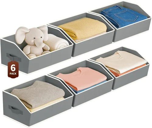 Miniatura 10 de Homsorout Organizadores Grandes de Armario y Contenedores de Almacenamiento - Paquete de 6 Cestas de Almacenamiento Trapecio para Estantes, Cestas