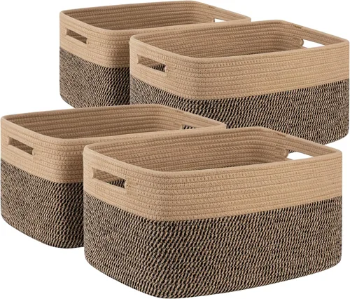 Paquete de 4 cestas de almacenamiento para organizar, cestas tejidas para estantes, perfectas para juguetes, libros, toallas y ropa, cestas de