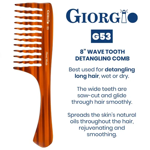 Miniatura 2 de Giorgio G53 - Peine de dientes anchos para cabello rizado y grueso, desenredante grande hecho a mano para cabello húmedo o seco, pulido a mano