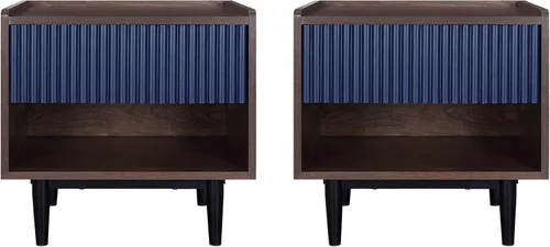 Miniatura 13 de Manhattan Comfort Duane Mesita de noche acanalada con cajón de extensión completa y estante abierto, patas de acero, mesita de noche, mesa de acento