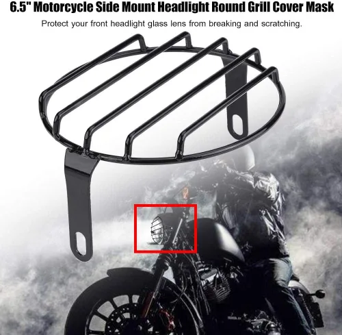 Miniatura 3 de Parrilla para faros delanteros de motocicleta, 65 pulgadas, montaje lateral, cubierta redonda, ajuste directo para Cruiser Chopper Bobber Custom