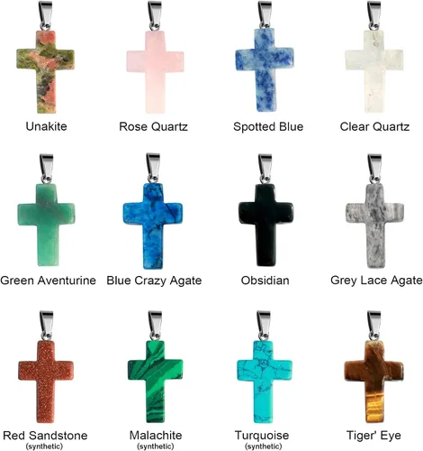 Miniatura 2 de Cadikez 12 piezas colgantes de cruz de piedra natural, cristales curativos de cuarzo chakra reiki colgantes de piedras preciosas dijes a granel