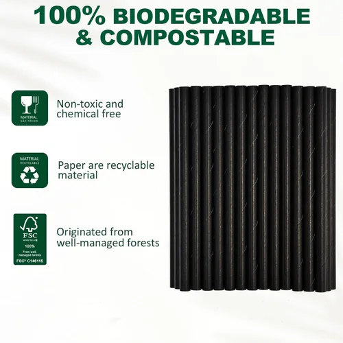 Miniatura 7 de Pajitas de papel negro cortas de 5.75 pulgadas de ancho y 0.315 in de ancho, desechables para vasos de bajo bola, cócteles mezclados, margaritas