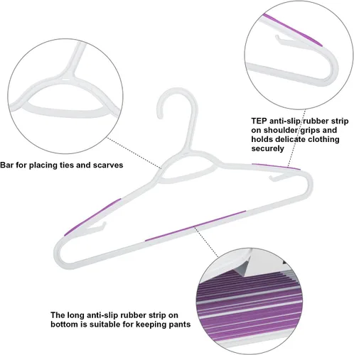 Miniatura 4 de Paquete de 30 perchas de plástico flexibles, ligeras, antideslizantes, para ropa, trajes, color morado Paquete de 30 púrpura