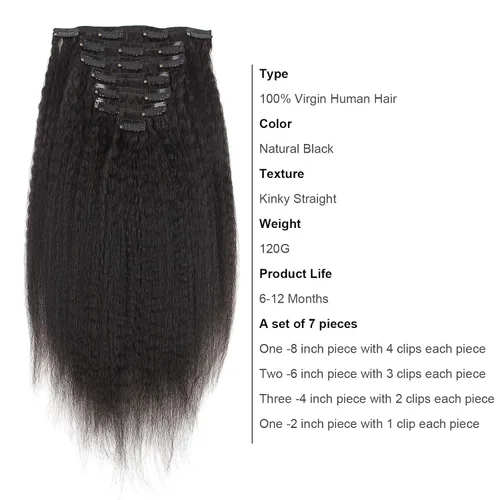 Miniatura 2 de ABH AMAZINGBEAUTY HAIR Extensiones de cabello lacio rizado con clip para mujeres negras, color natural, extensiones de cabello humano virgen