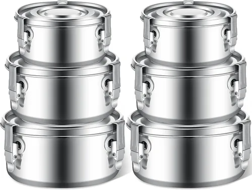 Zopeal 6 recipientes de acero inoxidable para almacenamiento de alimentos con tapas, a prueba de fugas, de metal, apilables, reutilizables, para