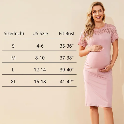 Miniatura 6 de guruixu Vestido ajustado de maternidad con cuello de encaje floral, vestido de maternidad para baby shower, sesión de fotos causal