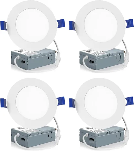 Miniatura 9 de Meconard Paquete de 4 lámparas de techo empotrables LED ultrafinas de 6 pulgadas, 3000 K/4000 K/5000 K seleccionables, regulables 12 W = 110 W, 1050