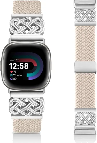 Miniatura 13 de Correa trenzada compatible con Fitbit Versa 4 bandas para mujer/Versa 3/Sense 1/Sense 2, cierre magnético, tela de nailon con correas de hebilla