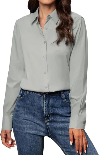 Miniatura 8 de Gleeivy Camisas con botones para mujer de ajuste clásico, camisa de vestir, camisa de trabajo, de negocios, casual, de manga larga, blusa, tops A
