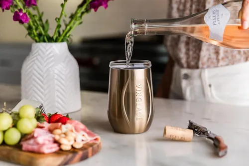 Miniatura 8 de Vinglacé Vaso de vino de acero inoxidable sin tallo - Vaso de vino aislado con inserción de vidrio y tapa para beber, 10 oz, color cobre