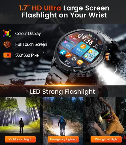 Miniatura 8 de LIGE Relojes inteligentes militares para hombres (3 bandas), batería de 1000 mAh, reloj inteligente de pantalla grande HD de 1.7 pulgadas