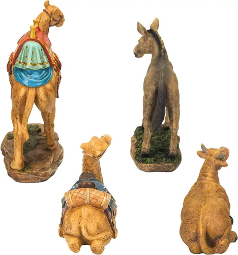 Miniatura 5 de Three Kings Gifts - Camellos, burro y buey, base inferior plana de Polystone para estabilidad, decoración del hogar, juegos y figuras de belén