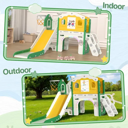 Miniatura 5 de BIERUM Juego de tobogán 10 en 1 para niños pequeños - Tobogán para bebés de 1 a 3 años con luces coloridas, pizarra para dibujar y tablero