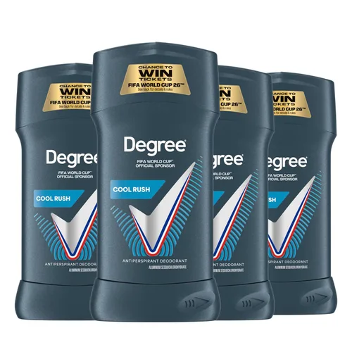 Degree Men Desodorante antitranspirante de protección avanzada para hombre, Cool Rush, 4 unidades, 72 horas, protección contra el sudor y el olor,