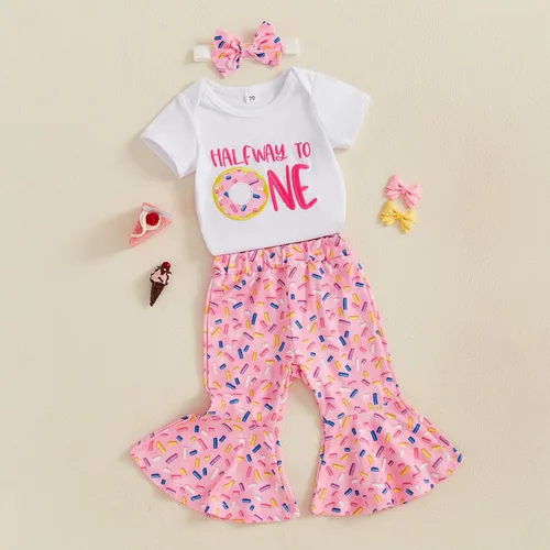 Miniatura 52 de Conjunto de ropa de cumpleaños para bebé niña pequeña, camiseta de manga larga, pantalones de campana, diadema
